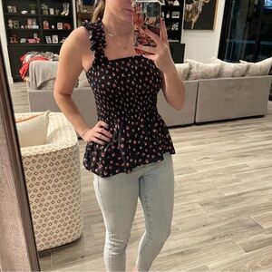 Women's Blue Floral Smocked Top